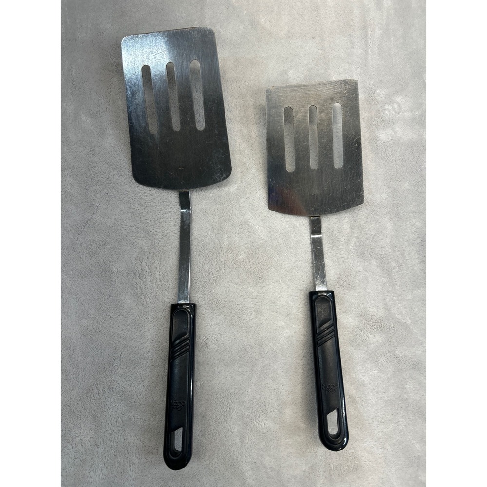 Vtg Good Cook Spatula Black Handle Slotted Stainless Steel Turner 2pc Utensils
